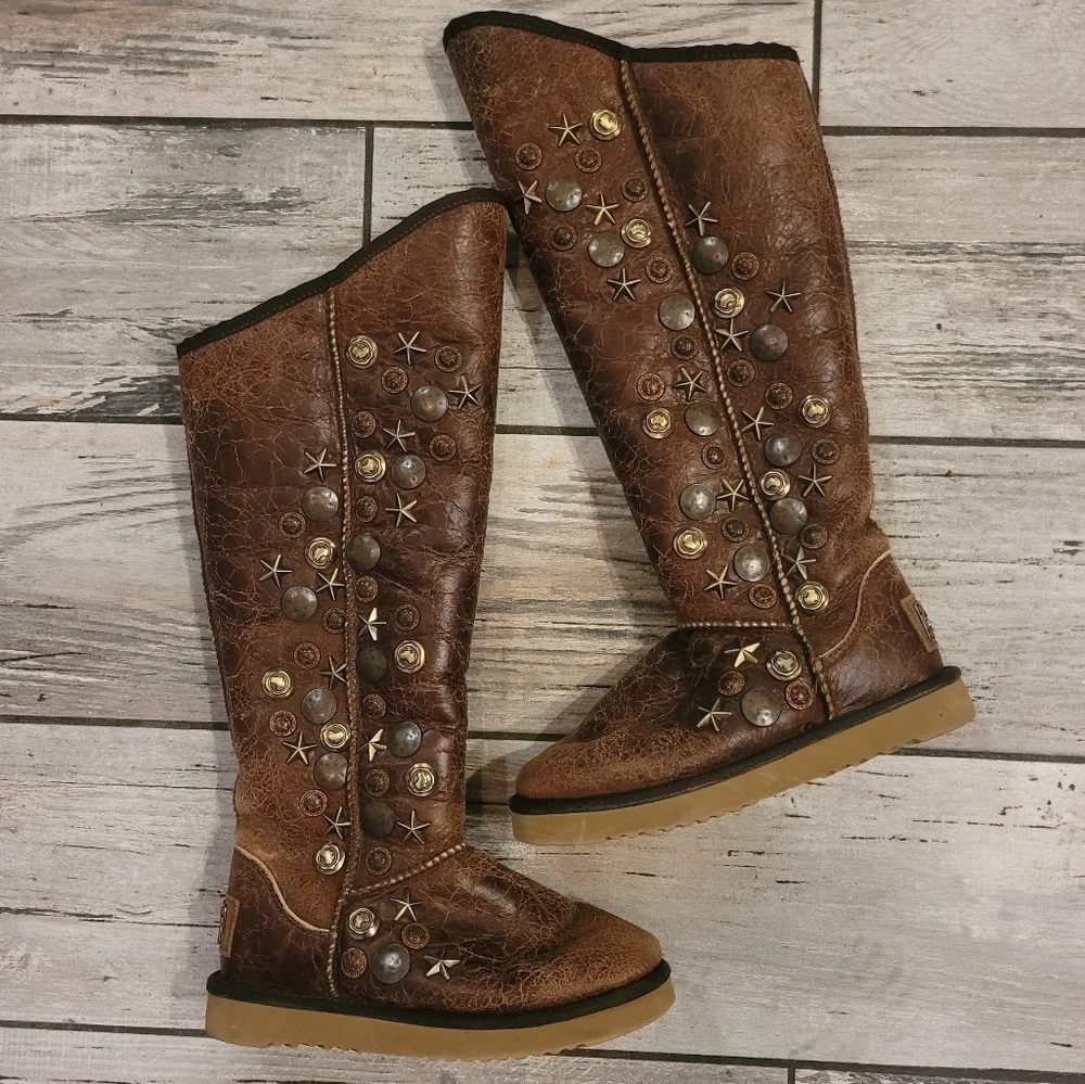 Australia Luxe Collective brown sheepskin Studded Knee-High Boots Women's 5